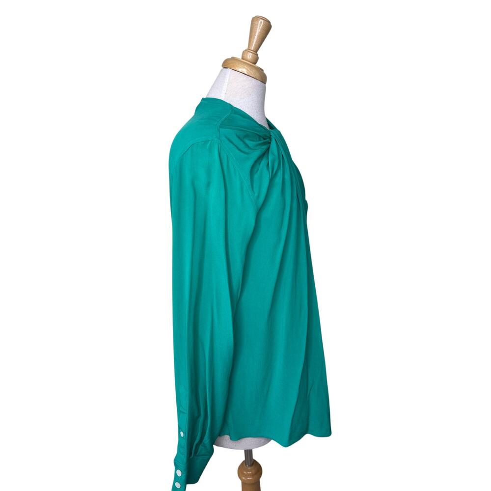 VICTORIA BECKHAM Scoop-neck twist-knot silk-crepe shirt Teal Green Size US 10 - Picture 5 of 11
